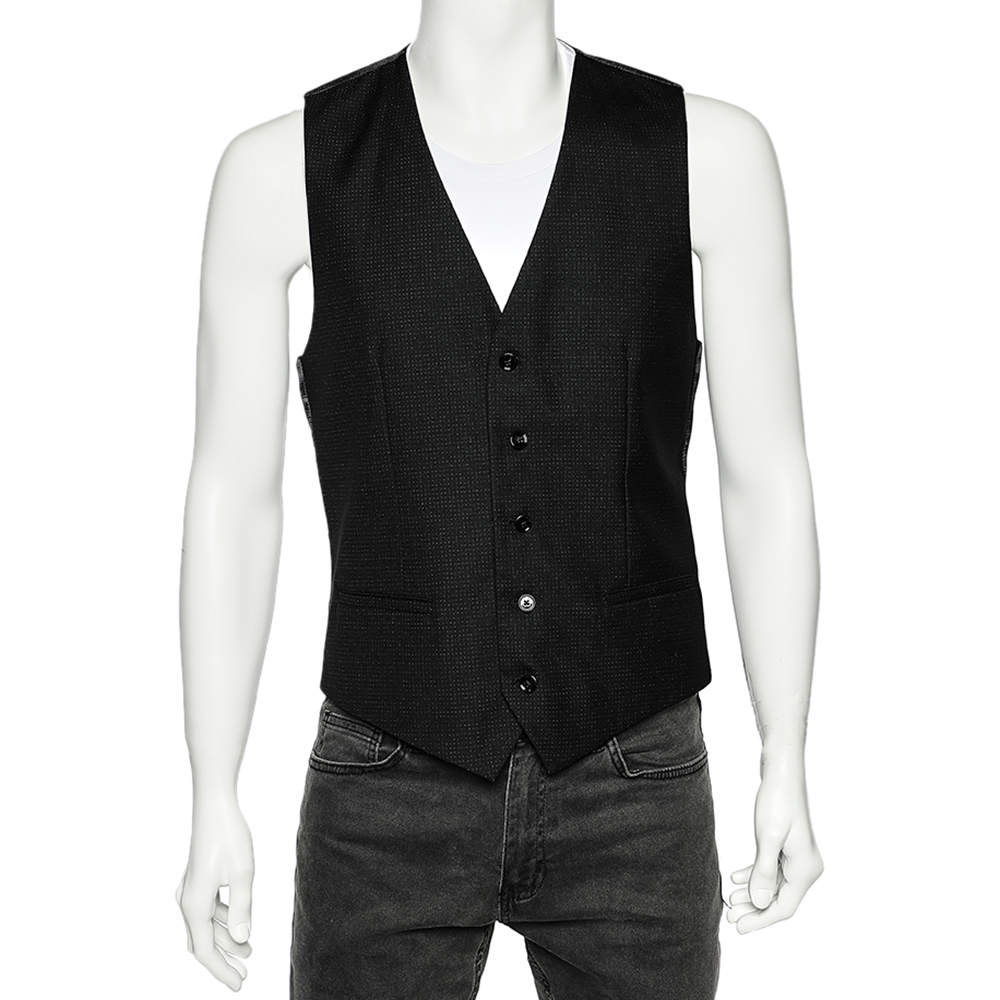 Pre Owned Dolce & Gabbana Black Dotted Wool & Silk Vest M
