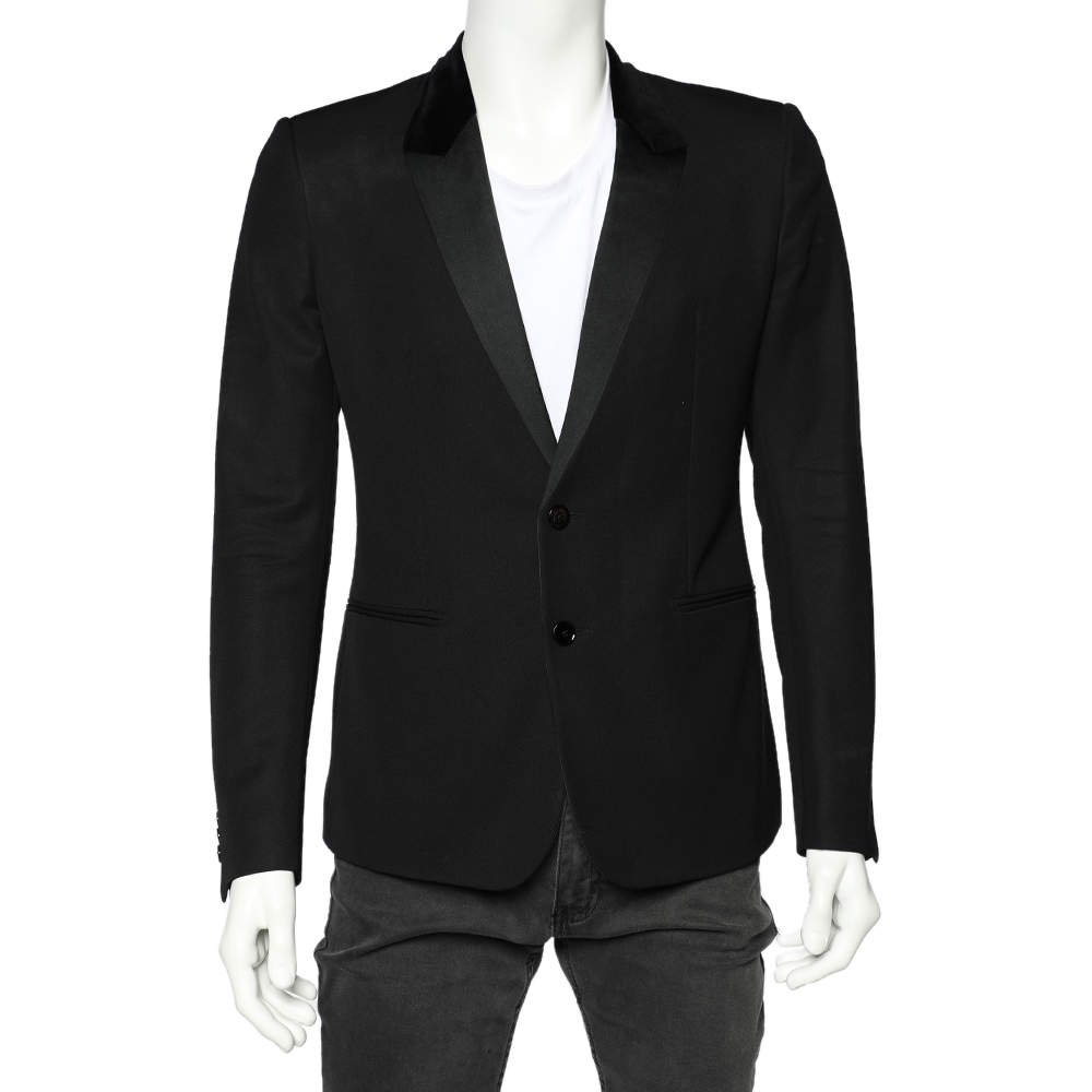 Pre Owned Dolce & Gabbana Black Wool Blend Velvet Trim Blazer M
