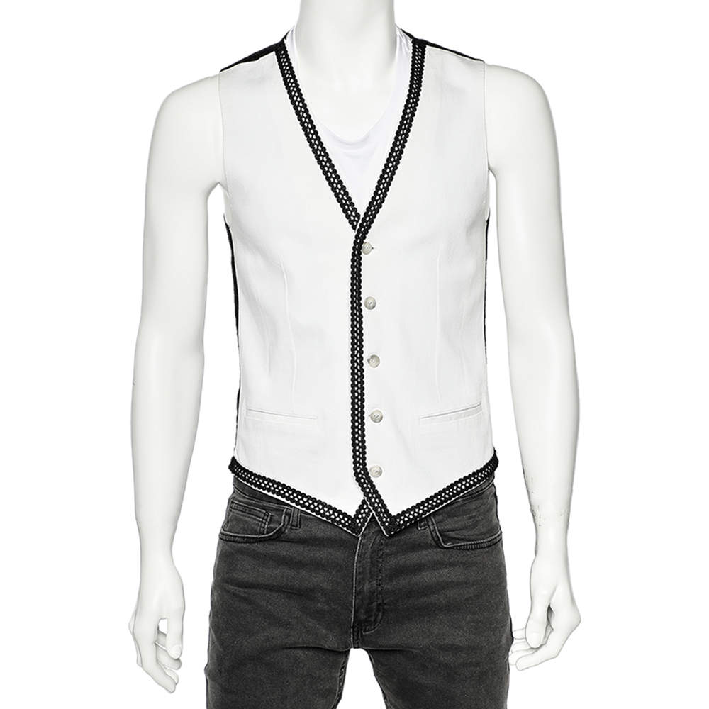 Pre Owned Dolce & Gabbana Monochrome Cotton Embroidered Trim Detailed Vest M