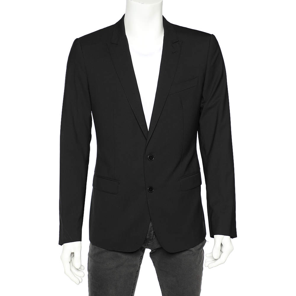 مملوكة مسبقًا جاكيت بليزر دولتشي أند غابانا مارتيني صوف أسود صدرية واحدة مقاس وسط (ميديوم)