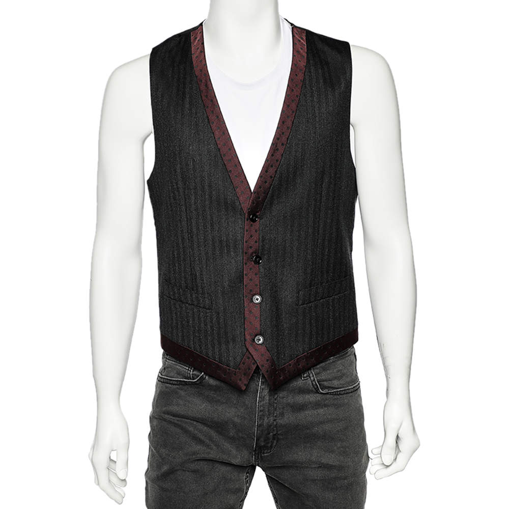 Pre Owned Dolce & Gabbana Charcoal Grey Wool & Silk Trimmed Vest M