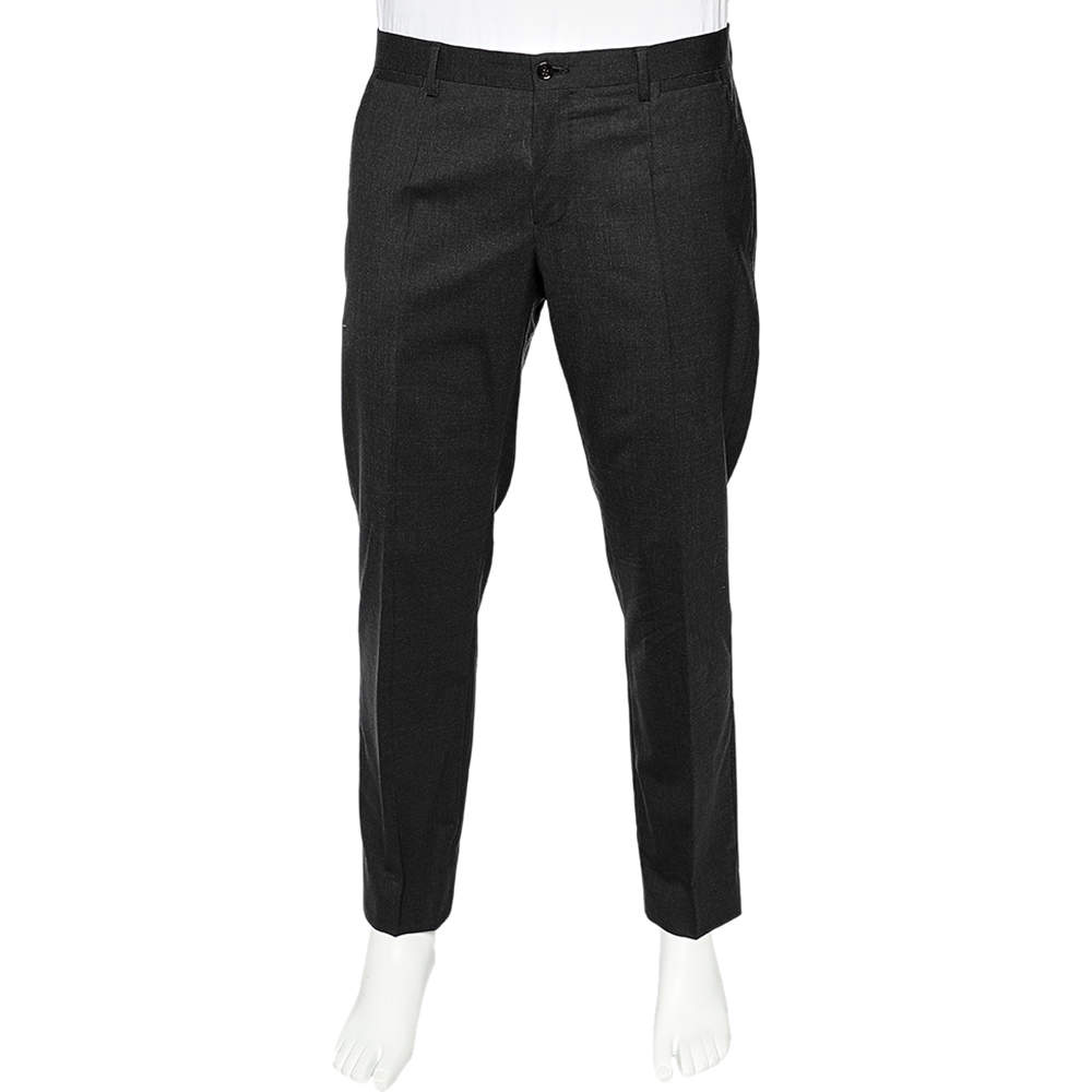 Pre Owned Dolce & Gabbana Charcoal Grey Wool Formal Pants M
