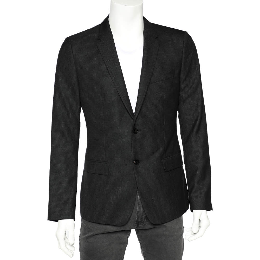 مملوكة مسبقًا Dolce & Gabbana Black Textured Wool Single Breasted Blazer M 