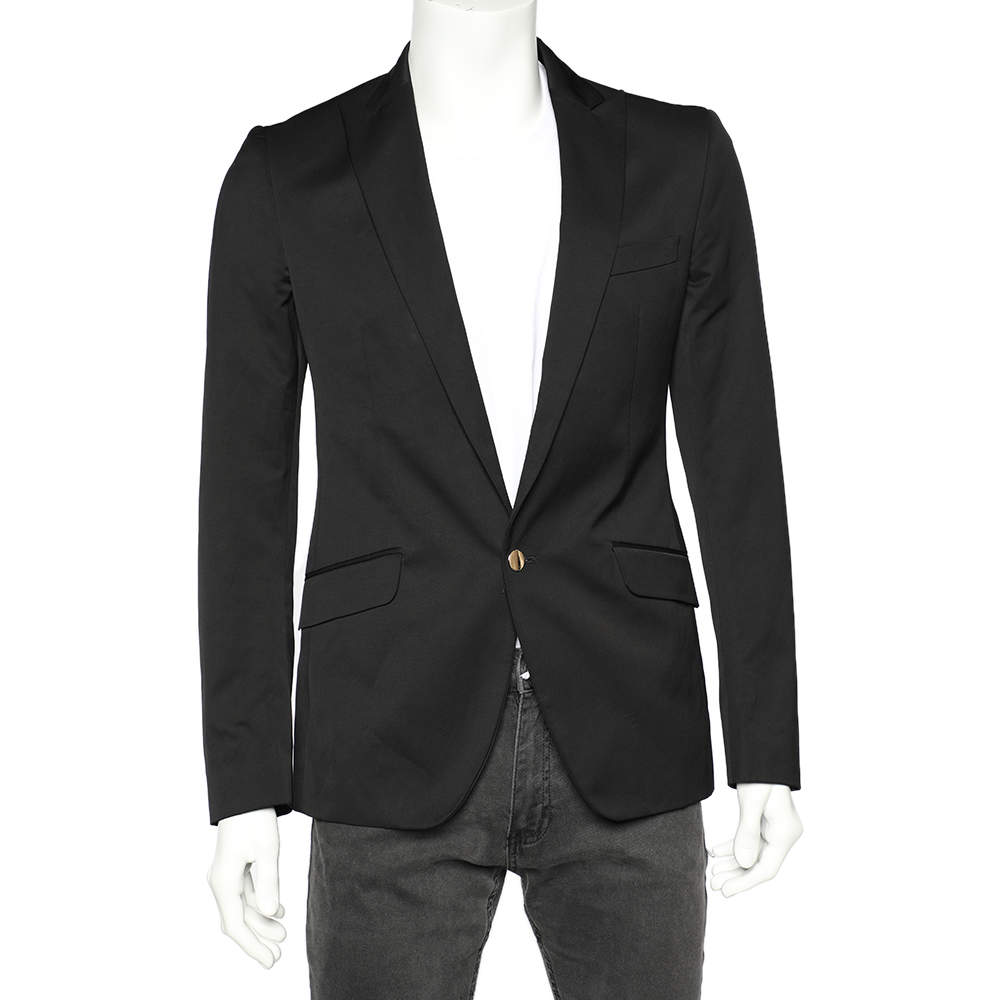 Pre Owned Dolce & Gabbana Black Coated Cotton Single Breasted Blazer S
