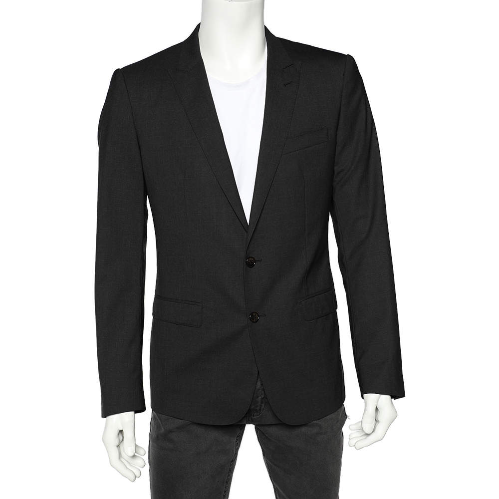 مملوكة مسبقًا جاكيت بليزر دولتشي أند غابانا مارتيني صوف رصاصي فحمي مقاس وسط (ميديوم)