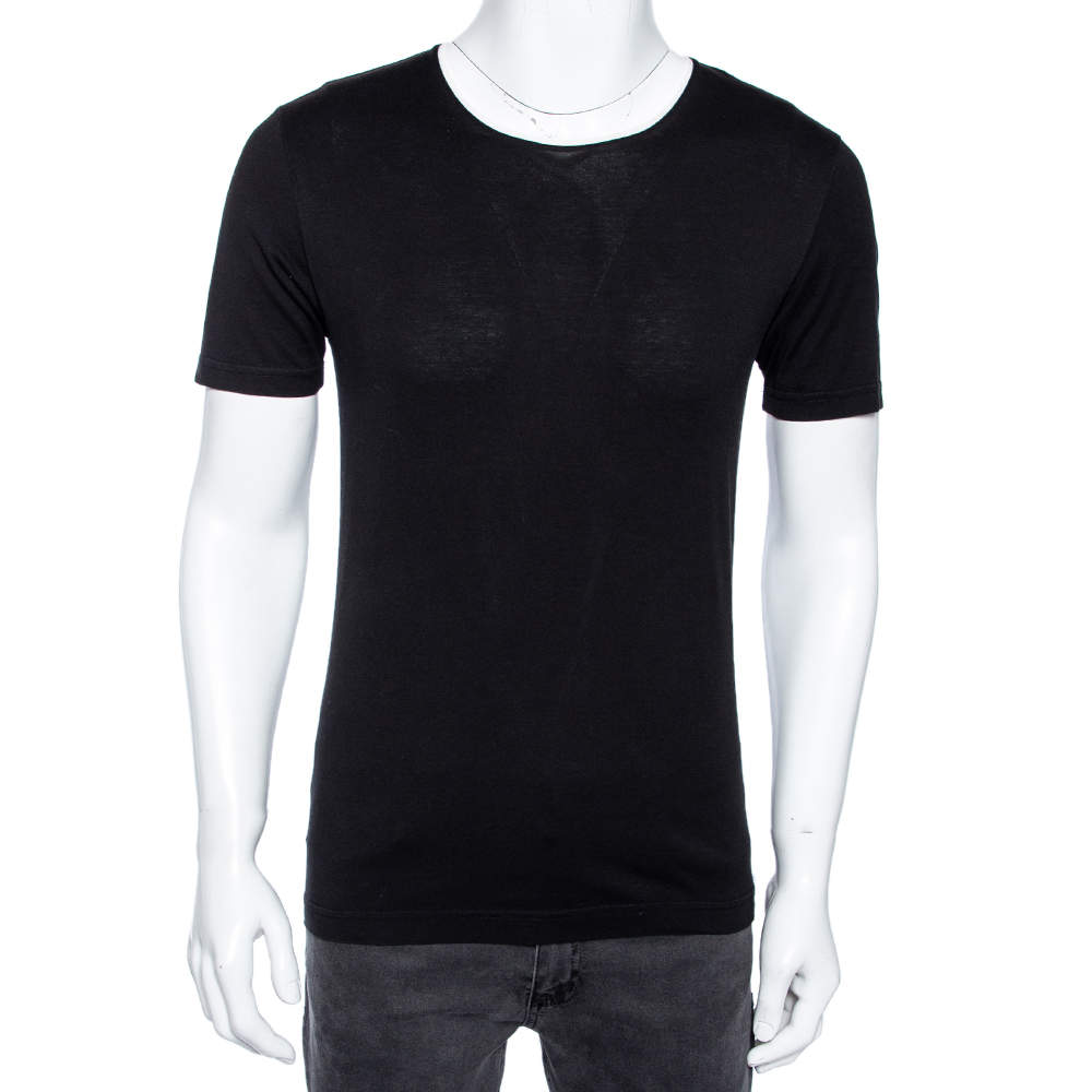 Pre Owned Dolce & Gabbana Black Cotton Contrast Trim Round Neck T-Shirt S