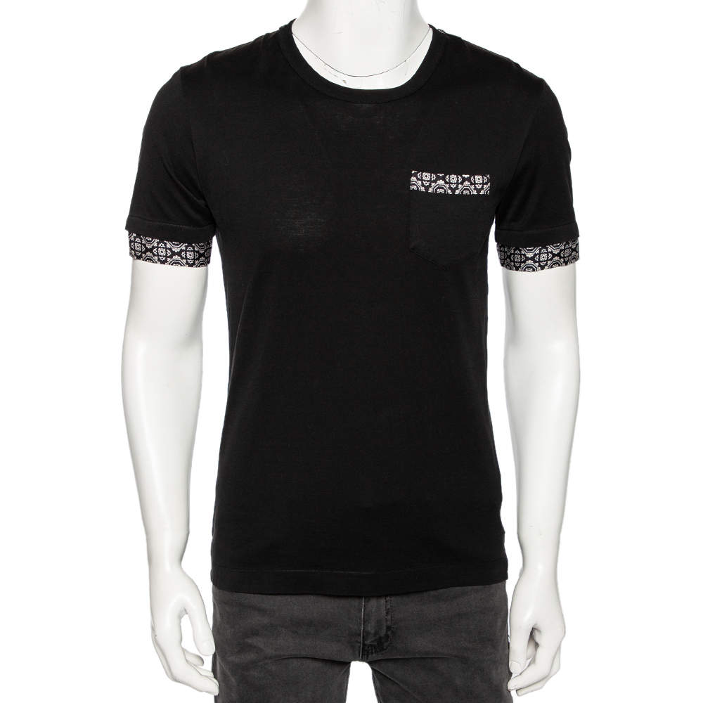 Pre Owned Dolce & Gabbana Black Cotton Contrast Trim Crewneck T-Shirt S