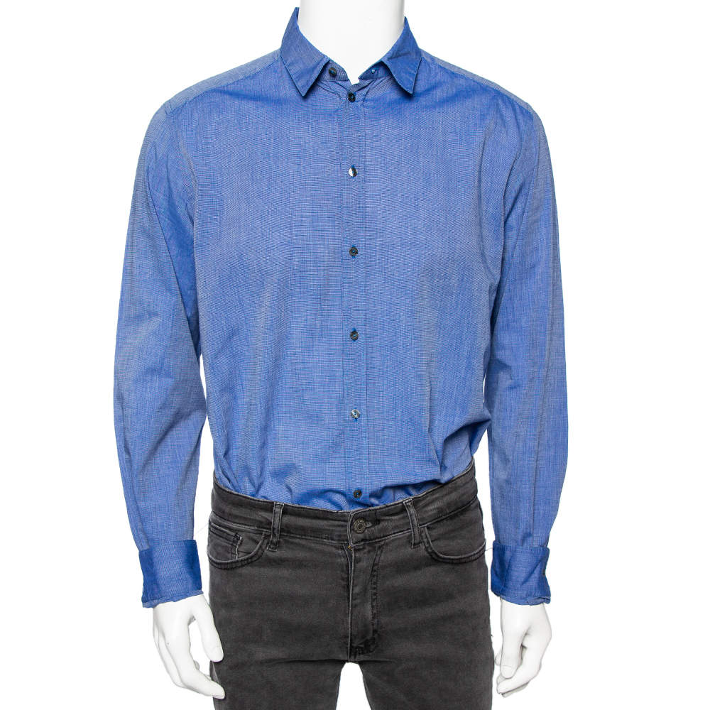 Pre Owned Dolce & Gabbana Blue Cotton Button Front Gold Label Shirt XL