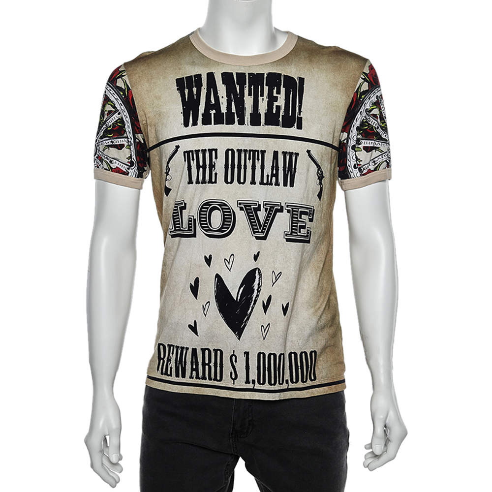 Pre Owned تي شيرت دولتشي أند غابانا رقبة مستديرة قطن طباعة وانتد كريمي مقاس كبير