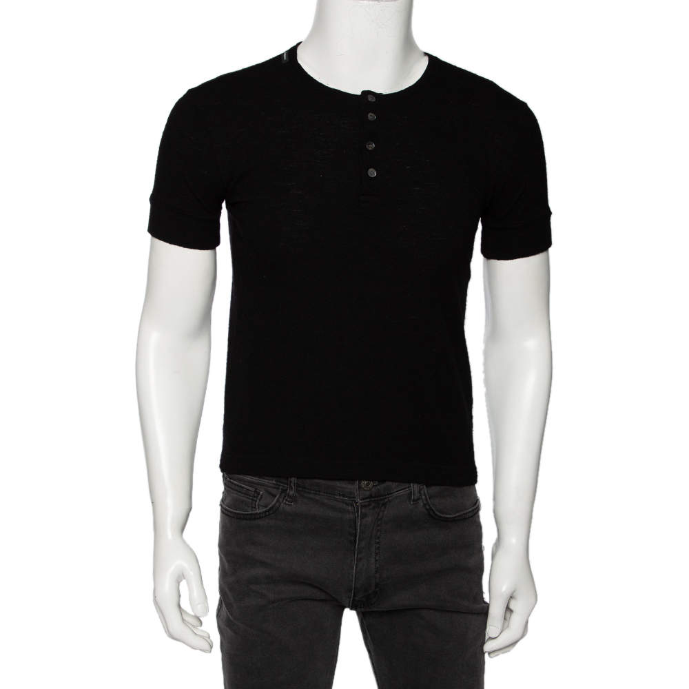 Pre Owned Dolce & Gabbana Black Wool Short Sleeve Polo T-Shirt S
