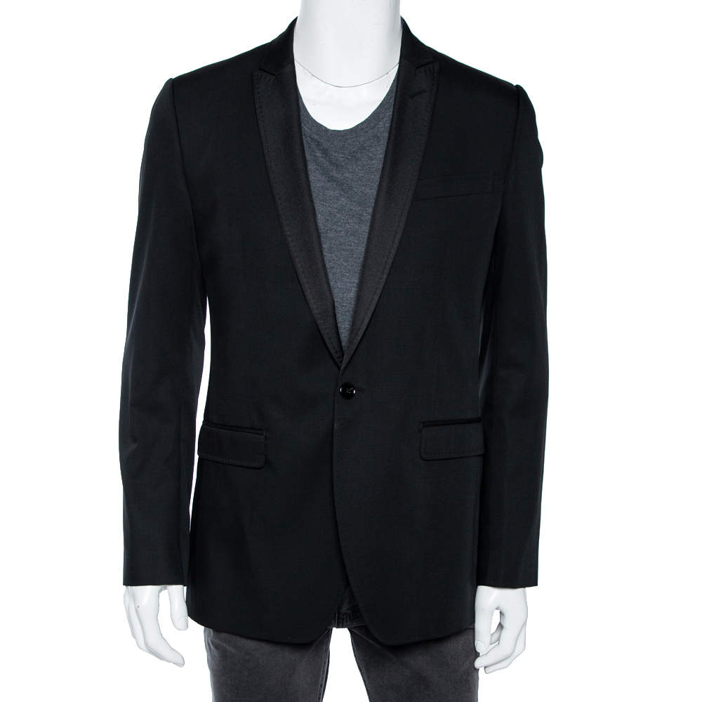 مملوكة مسبقًا جاكيت بليزر دولتشي أند غابانا صوف أسود بصف أزرار واحد مقاس متوسط - ميديوم