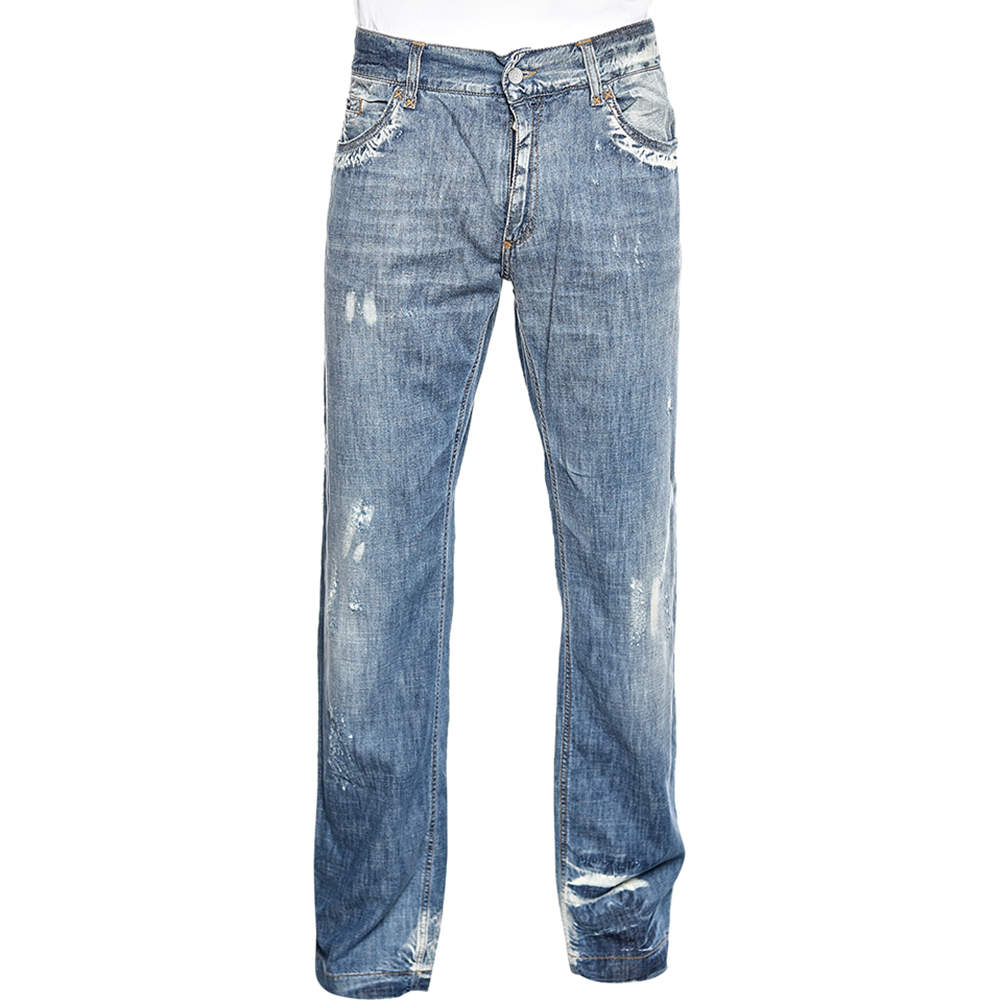 Pre Owned بنطلون جينز دولتشي & غابانا 20  دينم  أزرق ممزق بقصة فضفاضة مقاس كبير - لارج