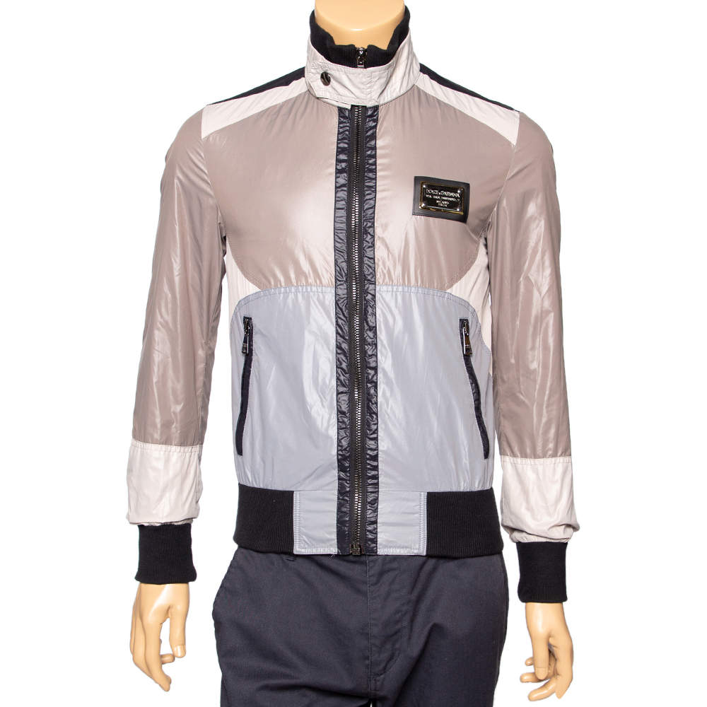 Pre Owned جاكيت دولتشي أند غابانا قماش صناعي كتل لونية وحافة تريكو مضلع مقاس صغير (سمول)