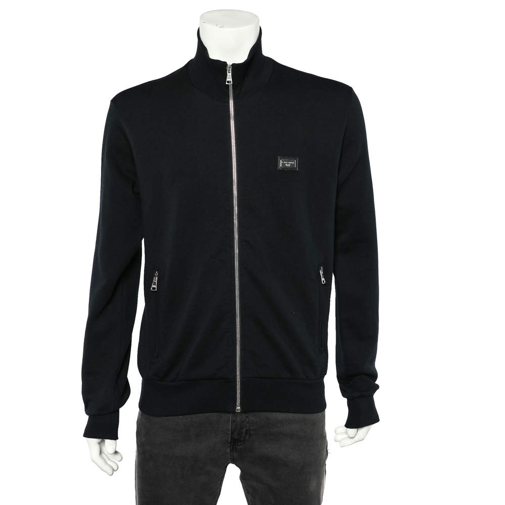 Pre Owned جاكيت دولتشي أند غابانا قطن تريكو أسود بسحاب أمامي مقاس كبير جدًا - إكس لارج