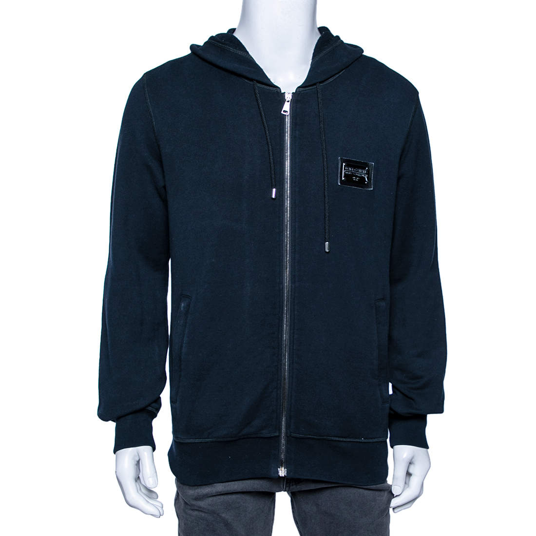Pre Owned Dolce & Gabbana Navy Blue Cotton Logo Plaque Vintage Hoodie XXL