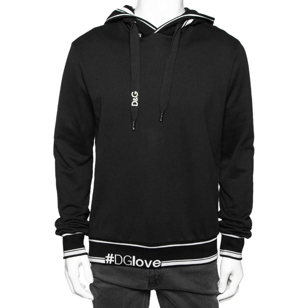 Pre Owned Dolce & Gabbana Black DG Love Printed Cotton Hoodie L 