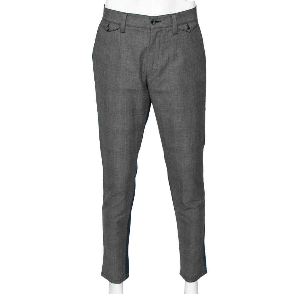 مملوكة مسبقًا Dolce & Gabbana Grey Cotton & Blue Distressed Denim Paneled Pants M