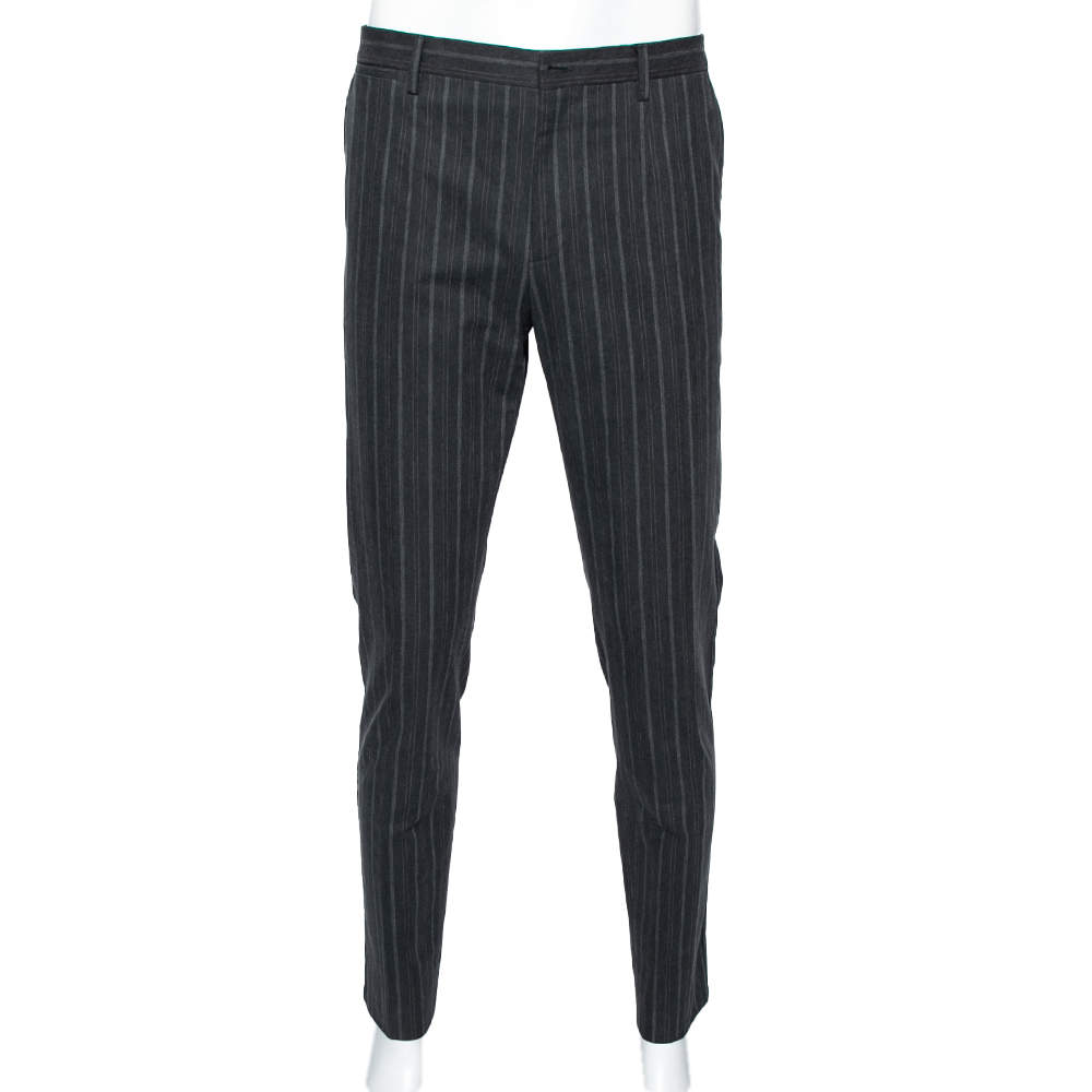 مملوكة مسبقًا Dolce & Gabbana Charcoal Grey Striped Cotton Pants L