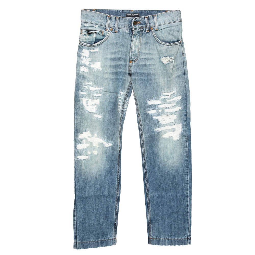 Pre Owned Dolce & Gabbana Blue Distressed Denim Jeans M