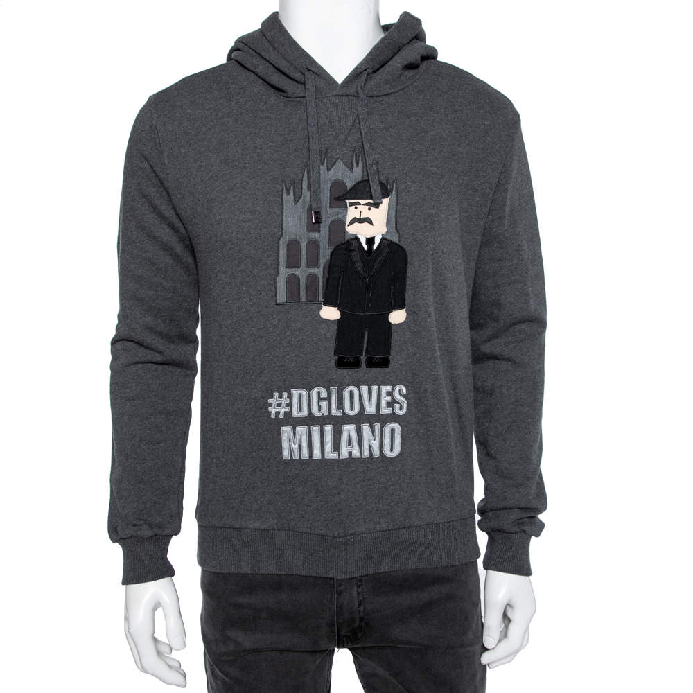 مملوكة مسبقًا سويت شيرت بهودي دولتشي أند غابانا تريكو رصاصي مزين رقعات مقاس صغير ( سمول )