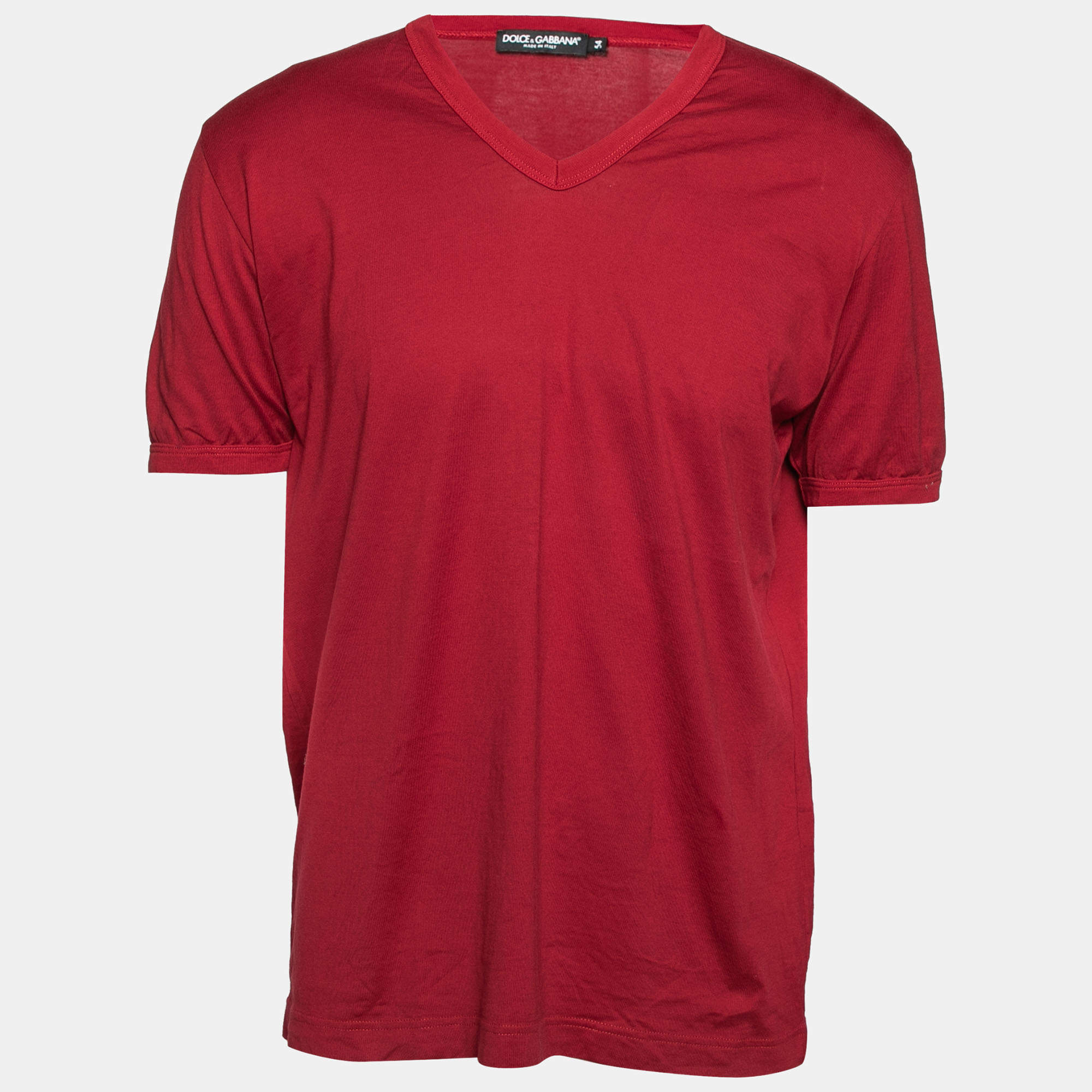 Pre Owned Dolce & Gabbana Burgundy Cotton Short Sleeve V Neck T-Shirt XXL