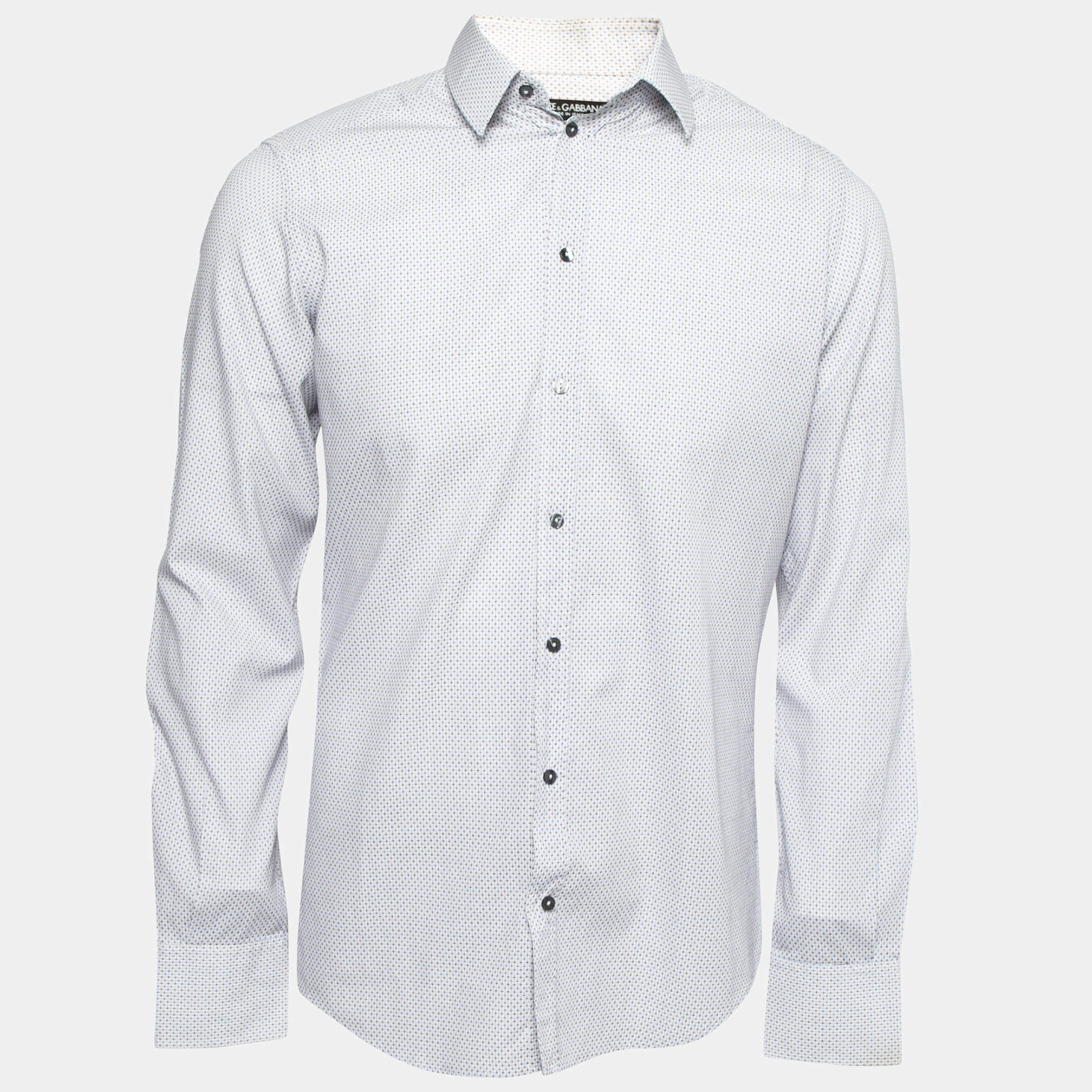 Pre Owned قميص دولتشي آند غابانا قطن مطبوع أبيض بأزرار أمامية مقاس متوسط - ميديوم