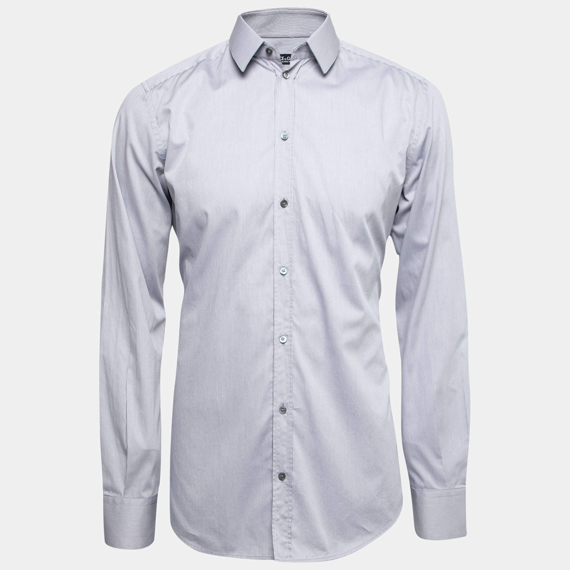 مملوكة مسبقًا Dolce & Gabbana Blue Cotton Striped Button Down Shirt L