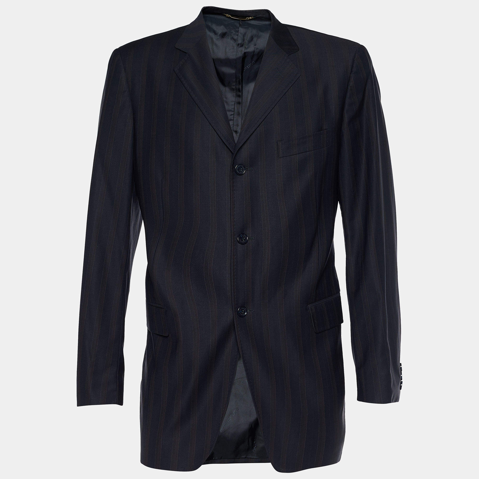 Pre Owned Dolce & Gabbana Midnight Blue Striped Wool Single Breasted Blazer XL