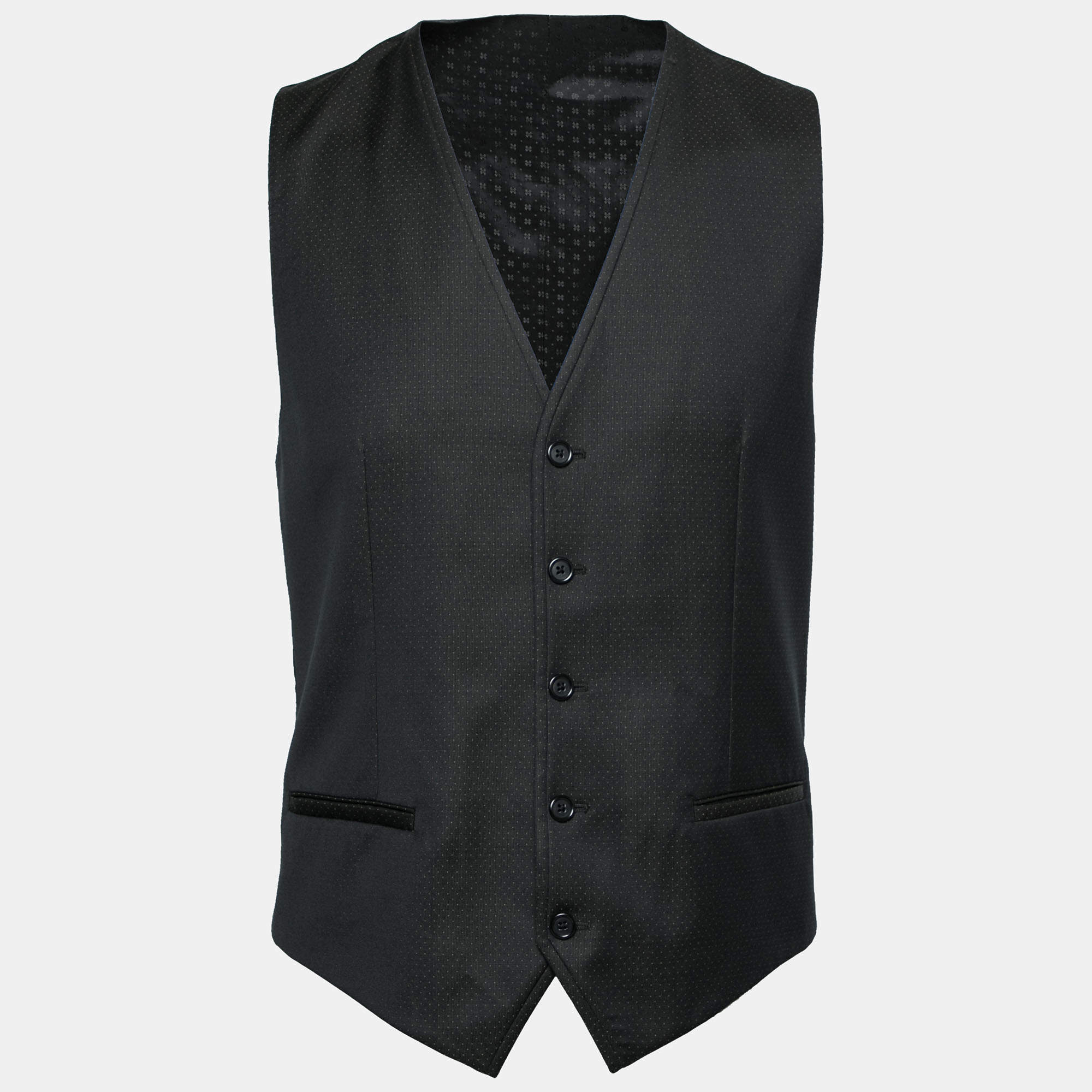 Pre Owned Dolce & Gabbana Black Polka Dotted Wool Waistcoat M
