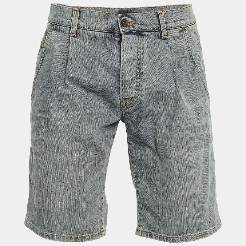 Pre Owned Dolce & Gabbana Indigo Distressed Denim Shorts Waist: 31"