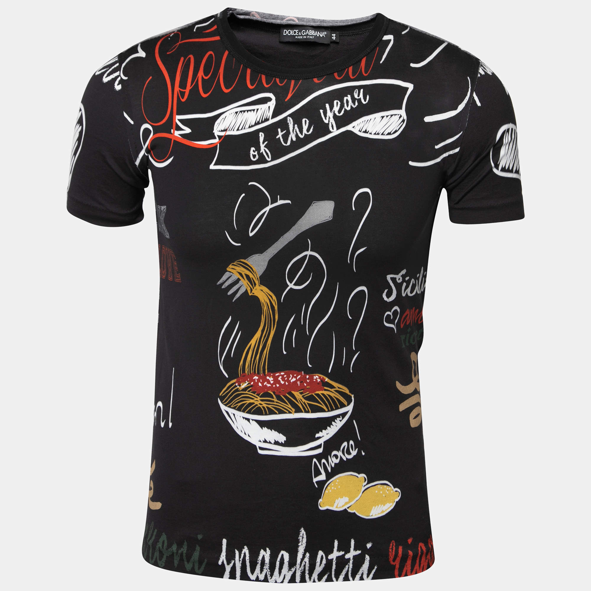 Pre Owned Dolce & Gabbana Black Printed Cotton Crewneck T-Shirt XS