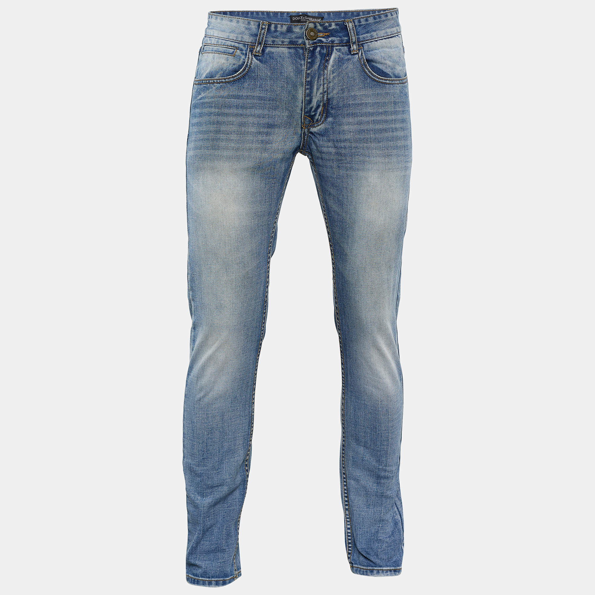 Pre Owned Dolce & Gabbana 14 Class Blue Washed Denim Regular Fit Jeans S/Waist 33"