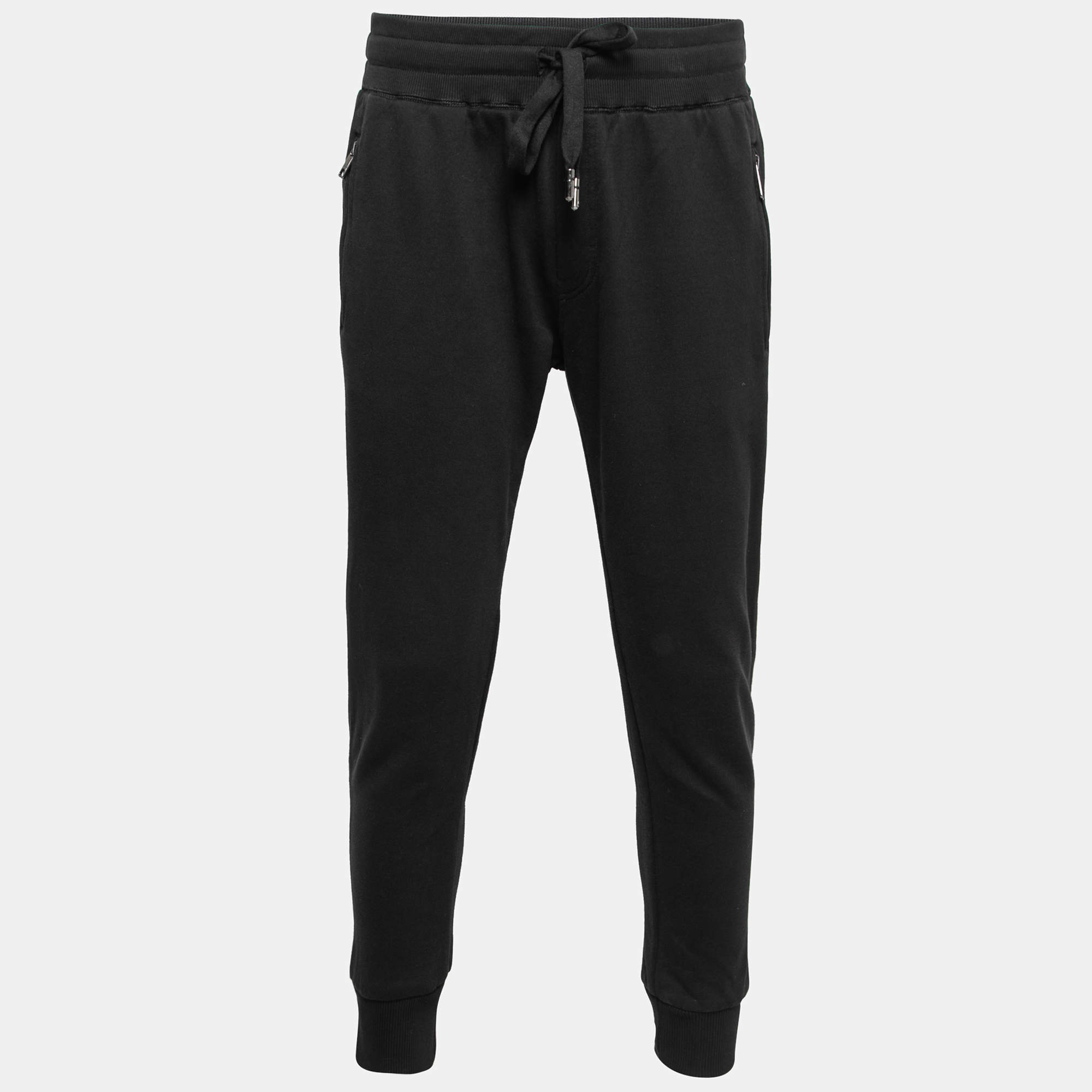 Pre Owned Dolce & Gabbana Black Cotton Drawstring Waist Joggers XXL