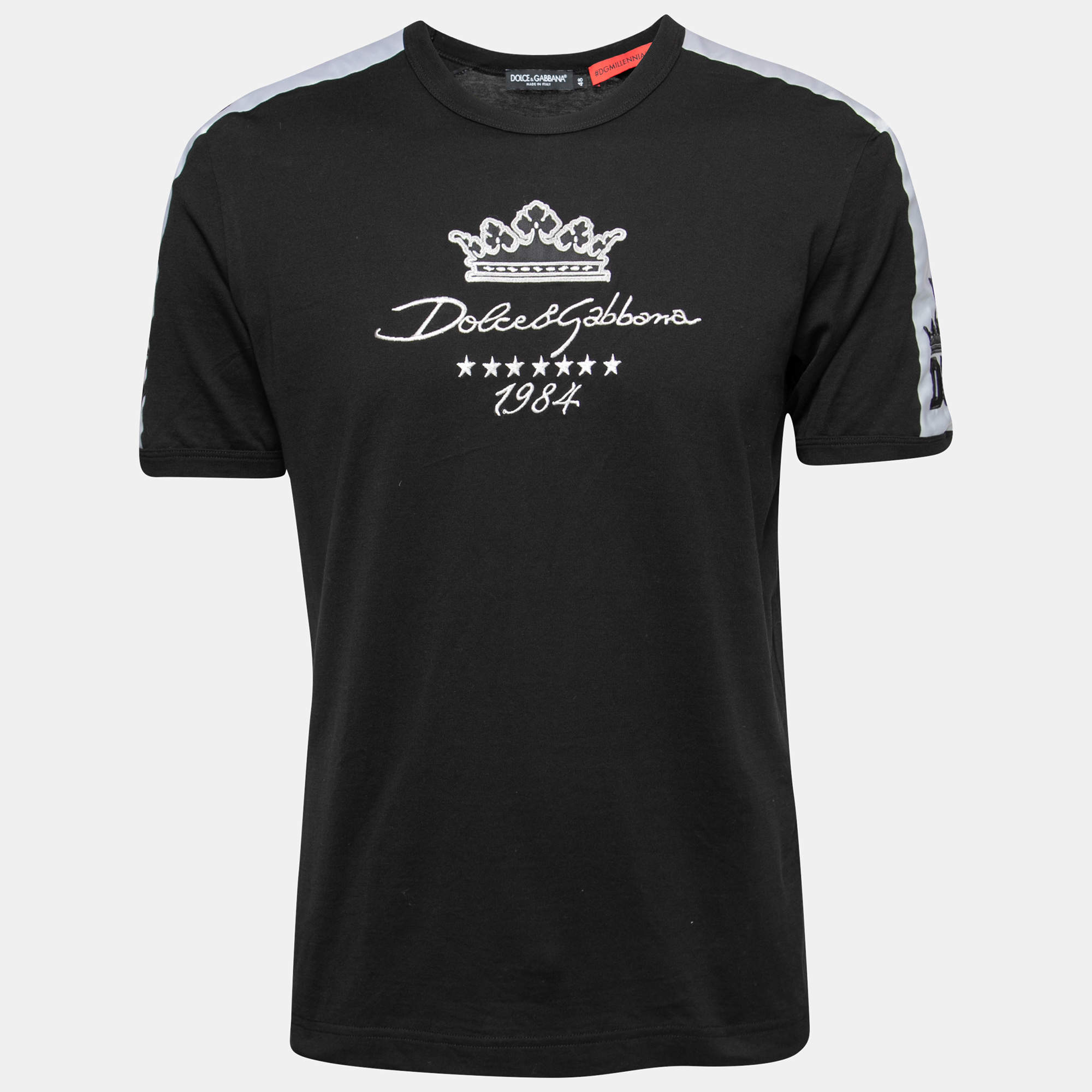 Pre Owned Dolce & Gabbana Black Cotton DG Since 1984 Embroidered Crew Neck T-Shirt M