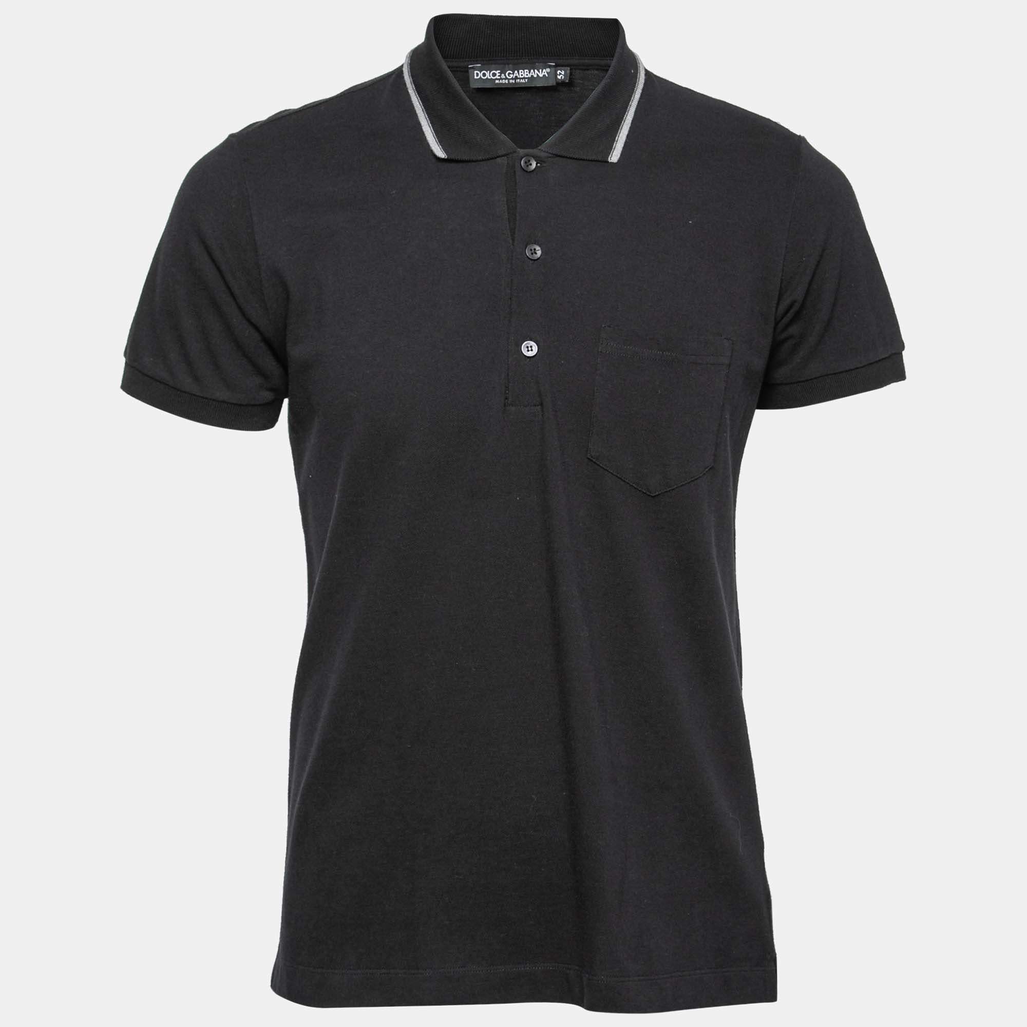 مملوكة مسبقًا Dolce & Gabbana Black Cotton Polo T-Shirts XL