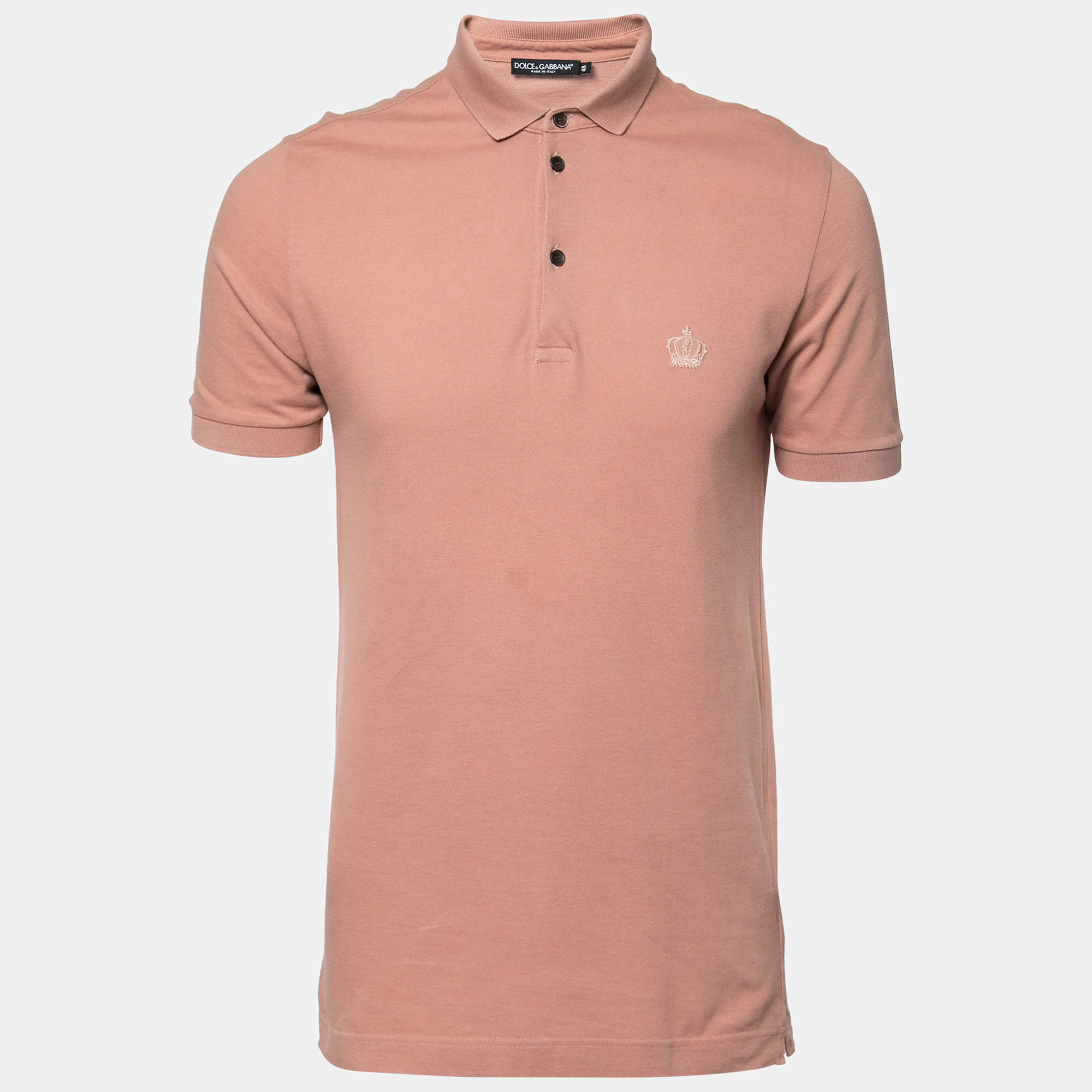 Pre Owned Dolce & Gabbana Peach Cotton Pique Polo T-Shirt M