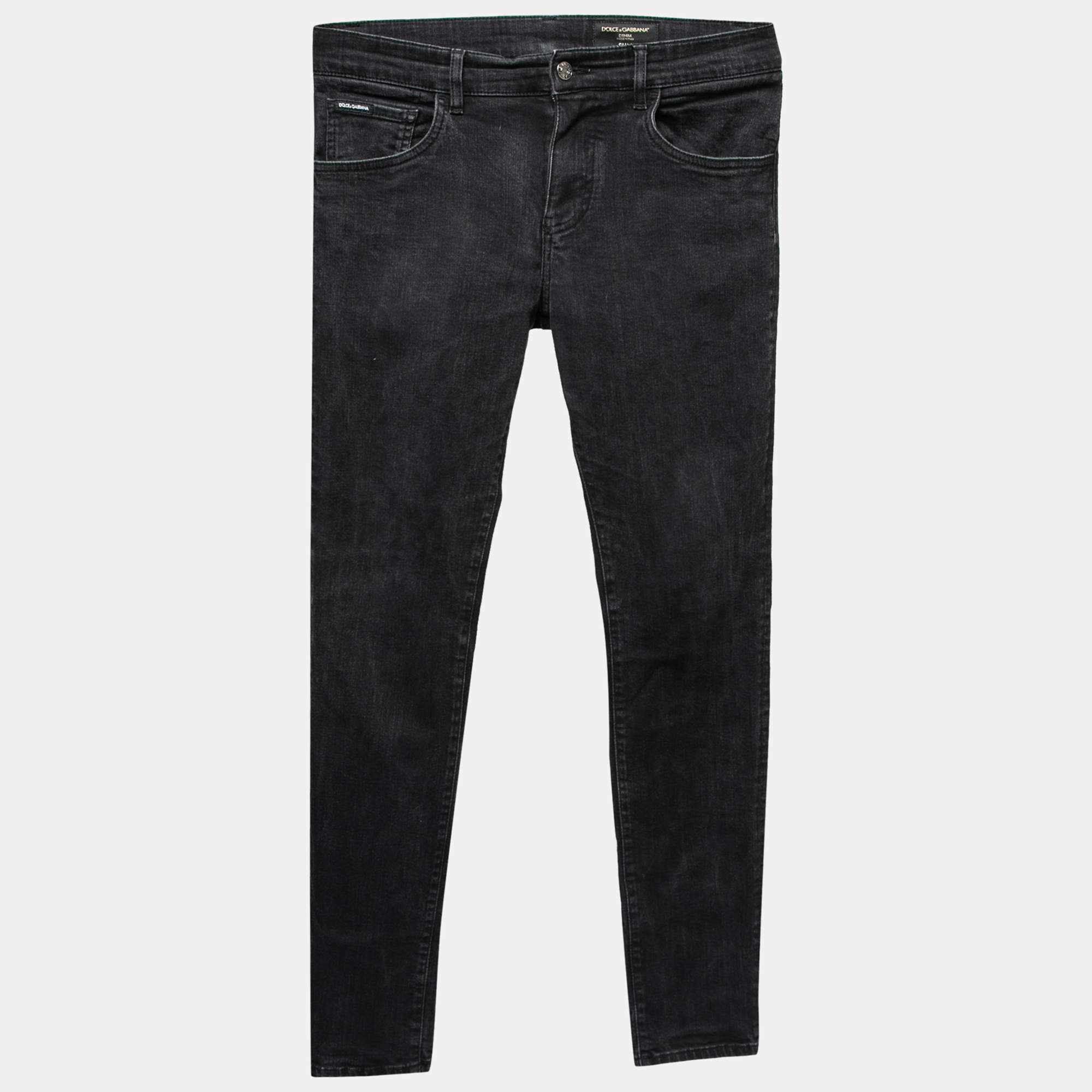 Pre Owned بنطلون جينز دولتشي أند غابانا دينم أسود قصة سليم مقاس صغير - سمول الخصر 31" 