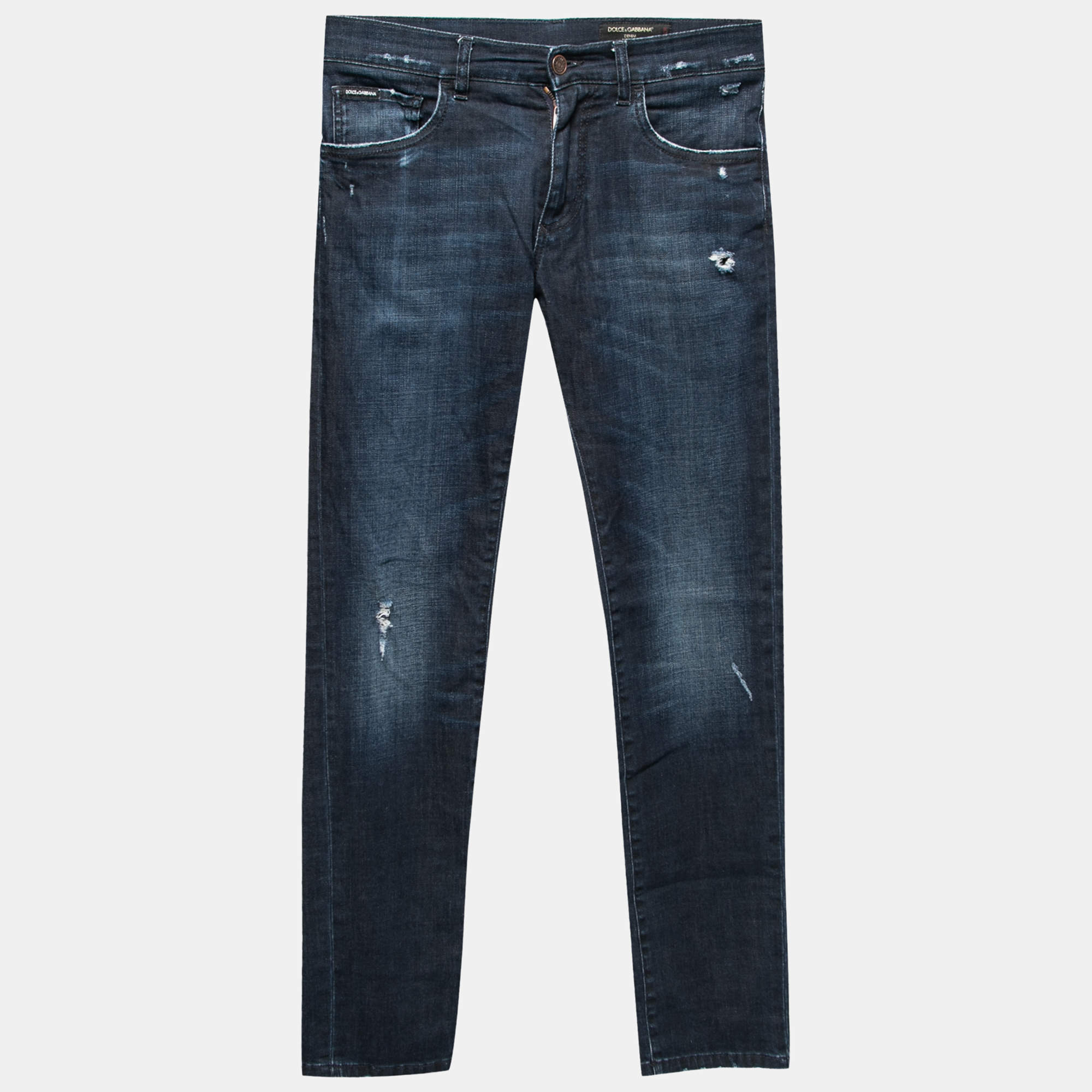 Pre Owned بنطلون جينز دولتشي أند غابانا دينم أزرق داكن قصة سترتش مريحة مقاس صغير - سمول الخصر  32"