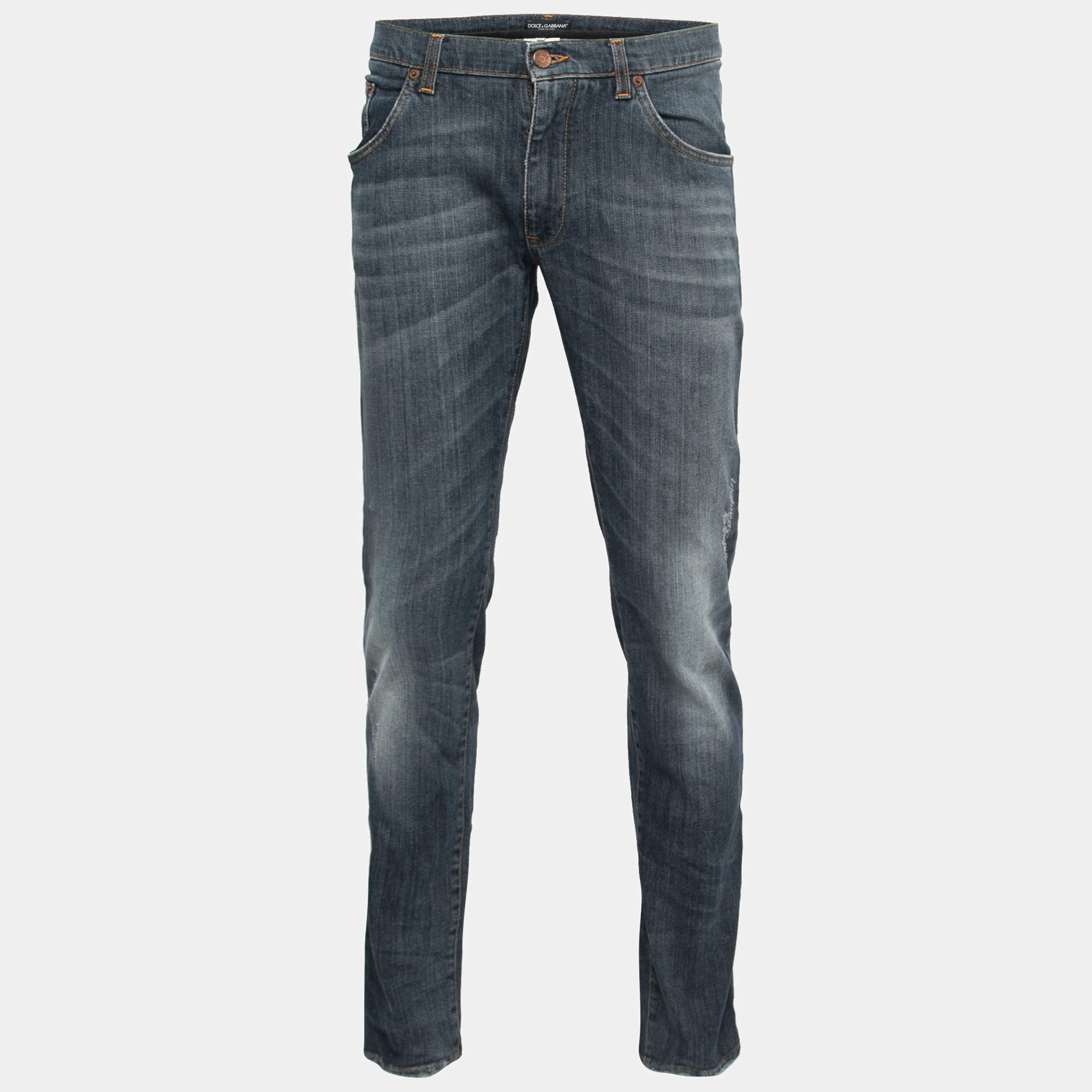 Pre Owned بنطلون جينز دولتشي أند غابانا دينم أزرق نمط ممزق مقاس كبير - لارج خصر - 36" 