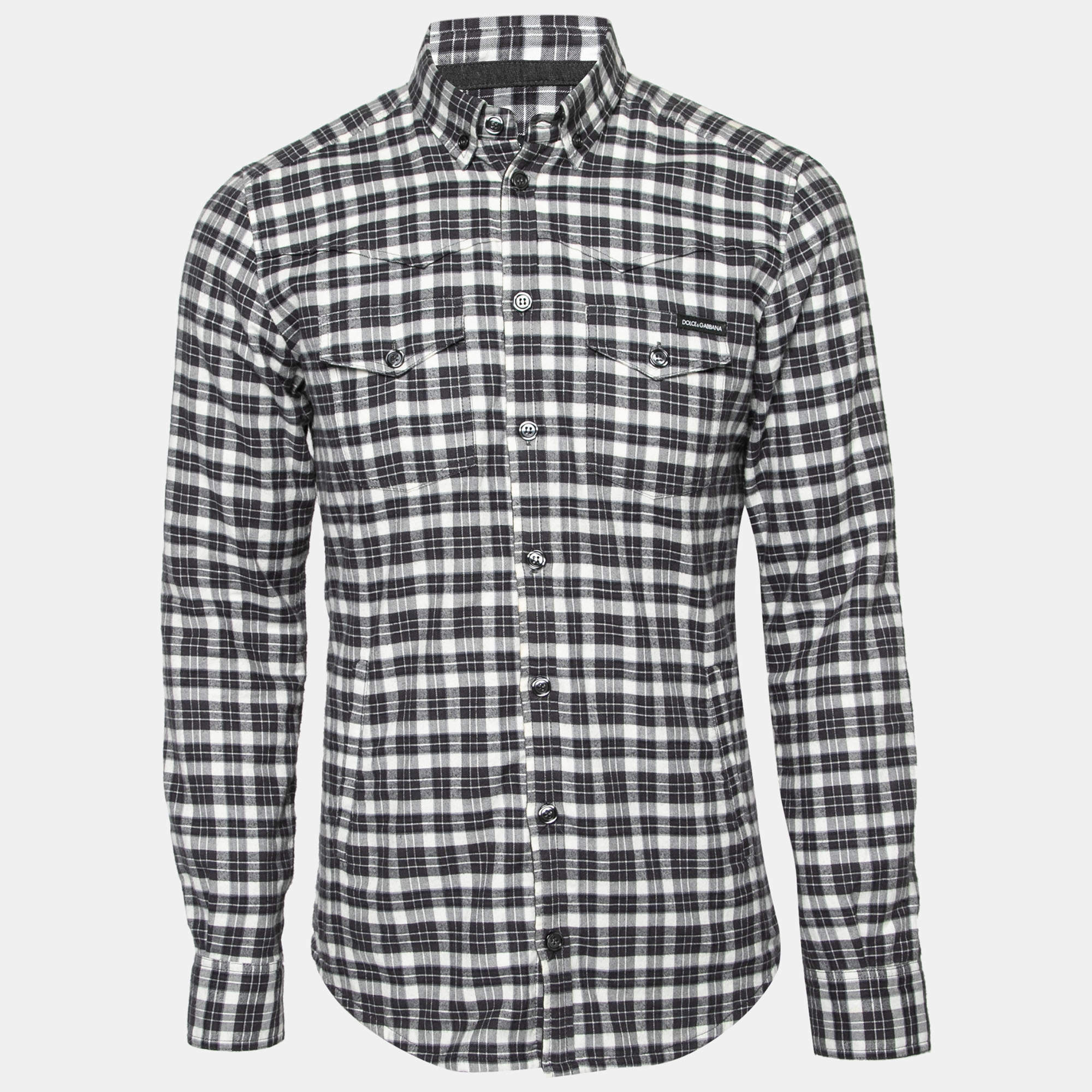 Pre Owned Dolce & Gabbana Grey Tartan Sicilia Button Down Shirt M