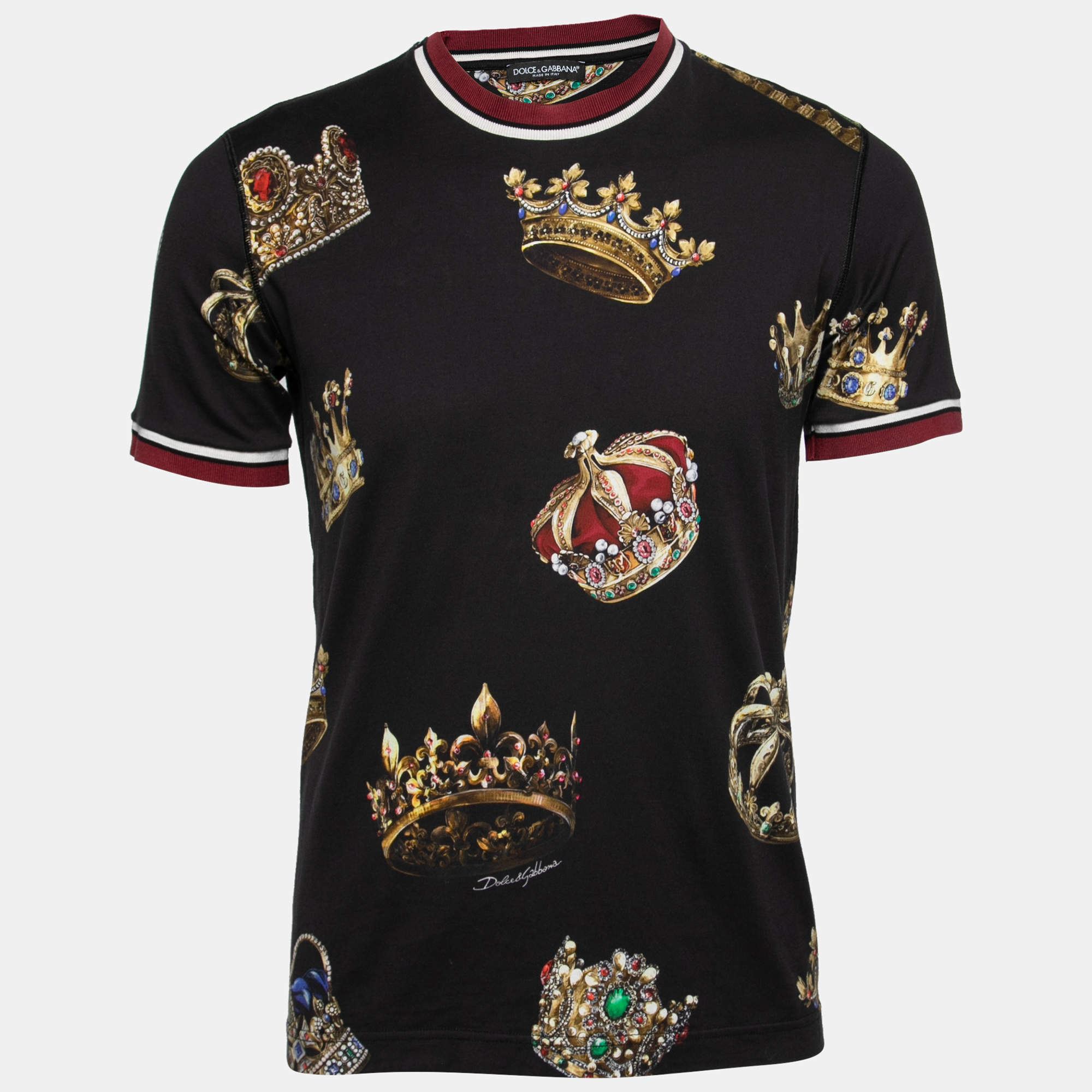 Pre Owned Dolce & Gabbana Black Printed Cotton Crewneck T-Shirt M