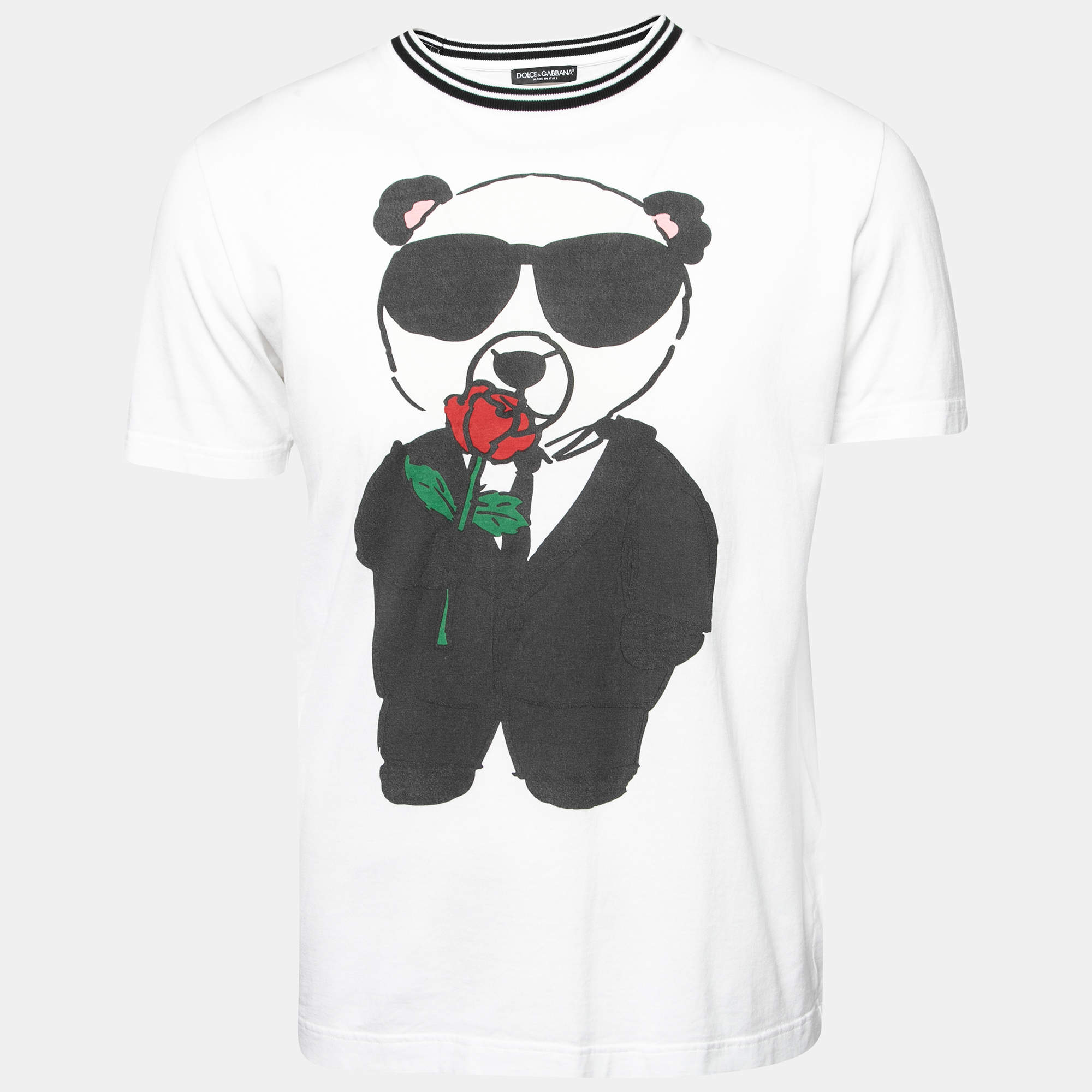 Pre Owned Dolce & Gabbana White Printed Cotton Short Sleeve T-Shirt M