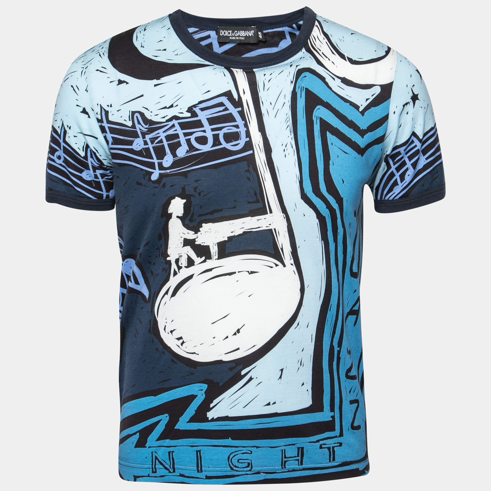 Pre Owned Dolce & Gabbana Blue Printed Cotton Short Sleeve T-Shirt M
