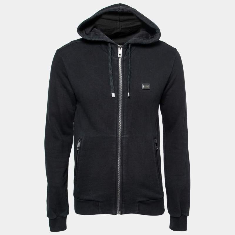 Pre Owned Dolce & Gabbana Black Cotton Zip-Front Hoodie M   