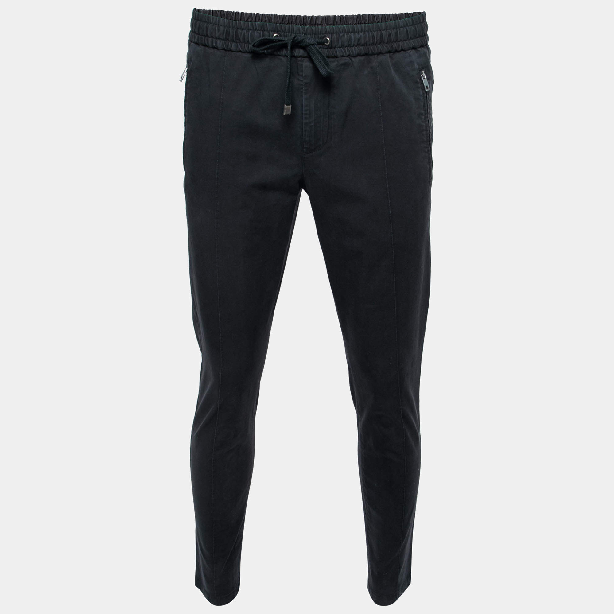 Pre Owned Dolce & Gabbana Black Cotton Jogger Pants S Waist 28"
