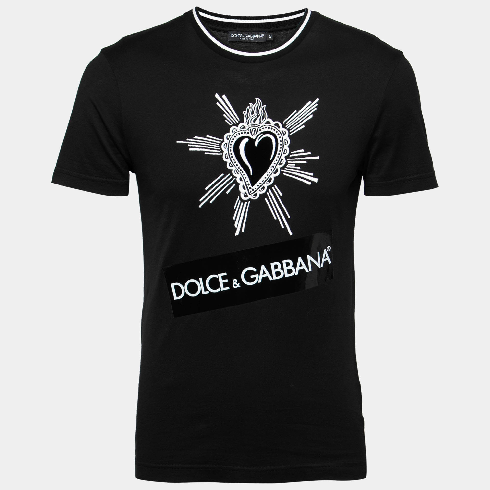 Dolce & Gabbana Black Heart-Embroidered Cotton T-Shirt S