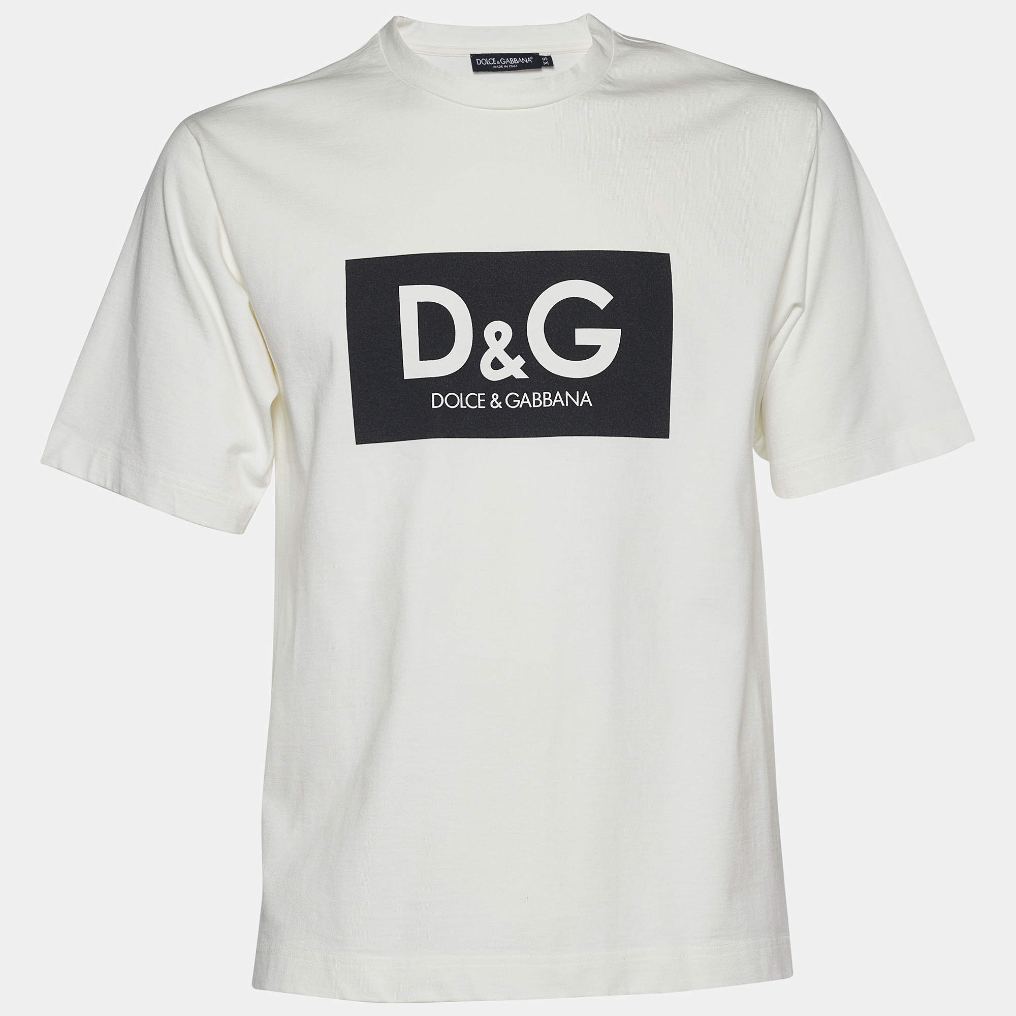 Pre Owned Dolce & Gabbana White Logo Printed Cotton Knit T-Shirt XS