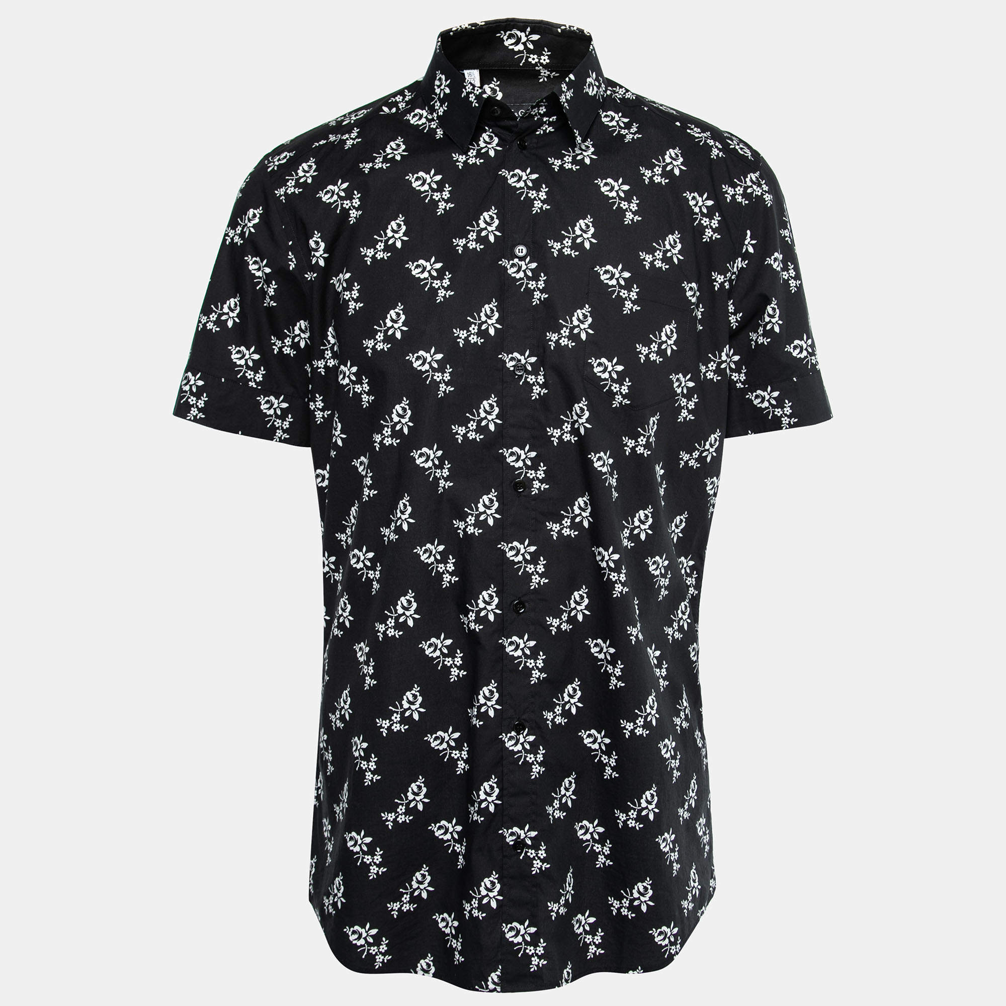 مملوكة مسبقًا Dolce & Gabbana Black Floral Print Cotton Gold Shirt XL