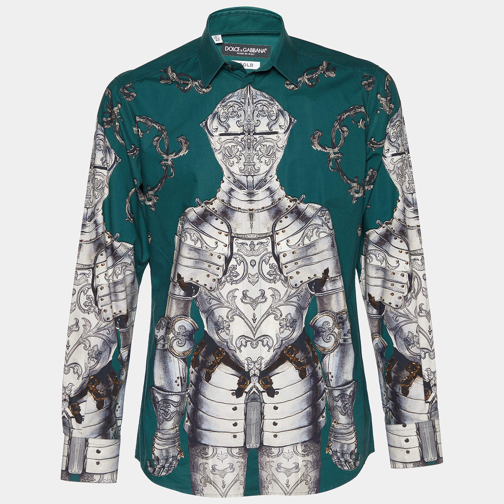 Pre Owned Dolce & Gabbana Green Armour Print Cotton Gold Fit Shirt XL