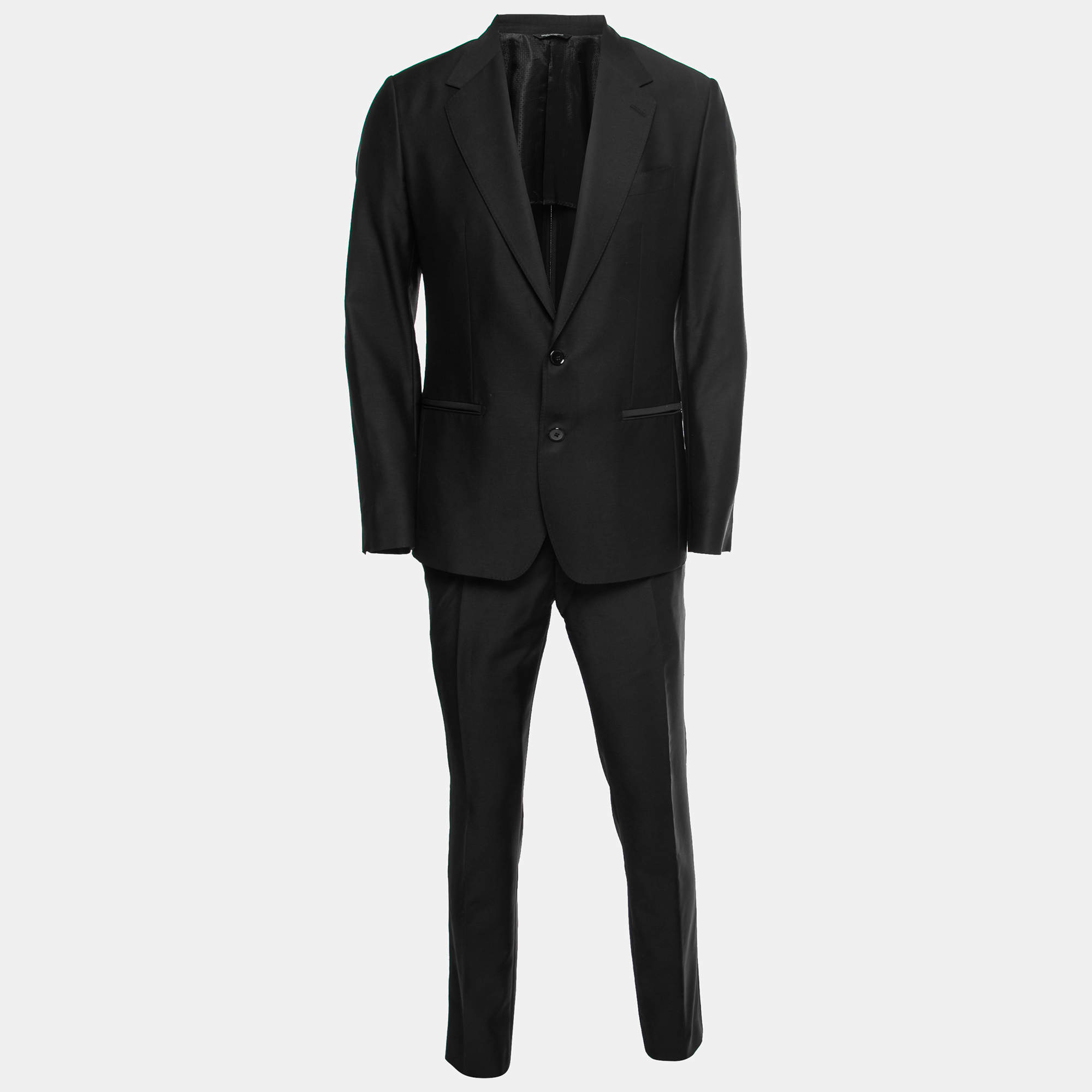 مملوكة مسبقًا Dolce & Gabbana Black Crepe Wool Tailored Sicilia Suit M 